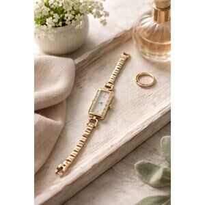 Rotary Rocks Gold Tone Bracelet Watch / Rectangular Dress Watch